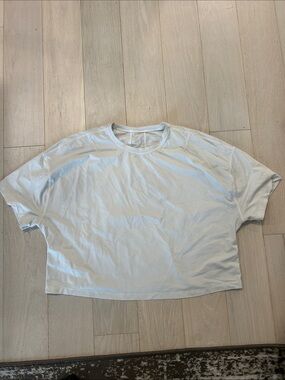 Vibe White Cropped Logo Tee with Blue Print